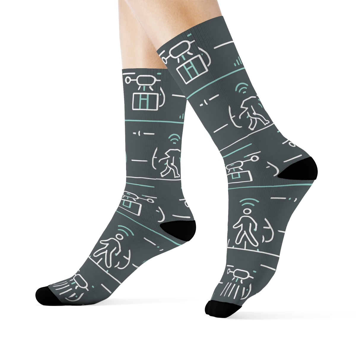 Autonomous Transit Grid Pattern With 2025 Glow designer printed crew socks