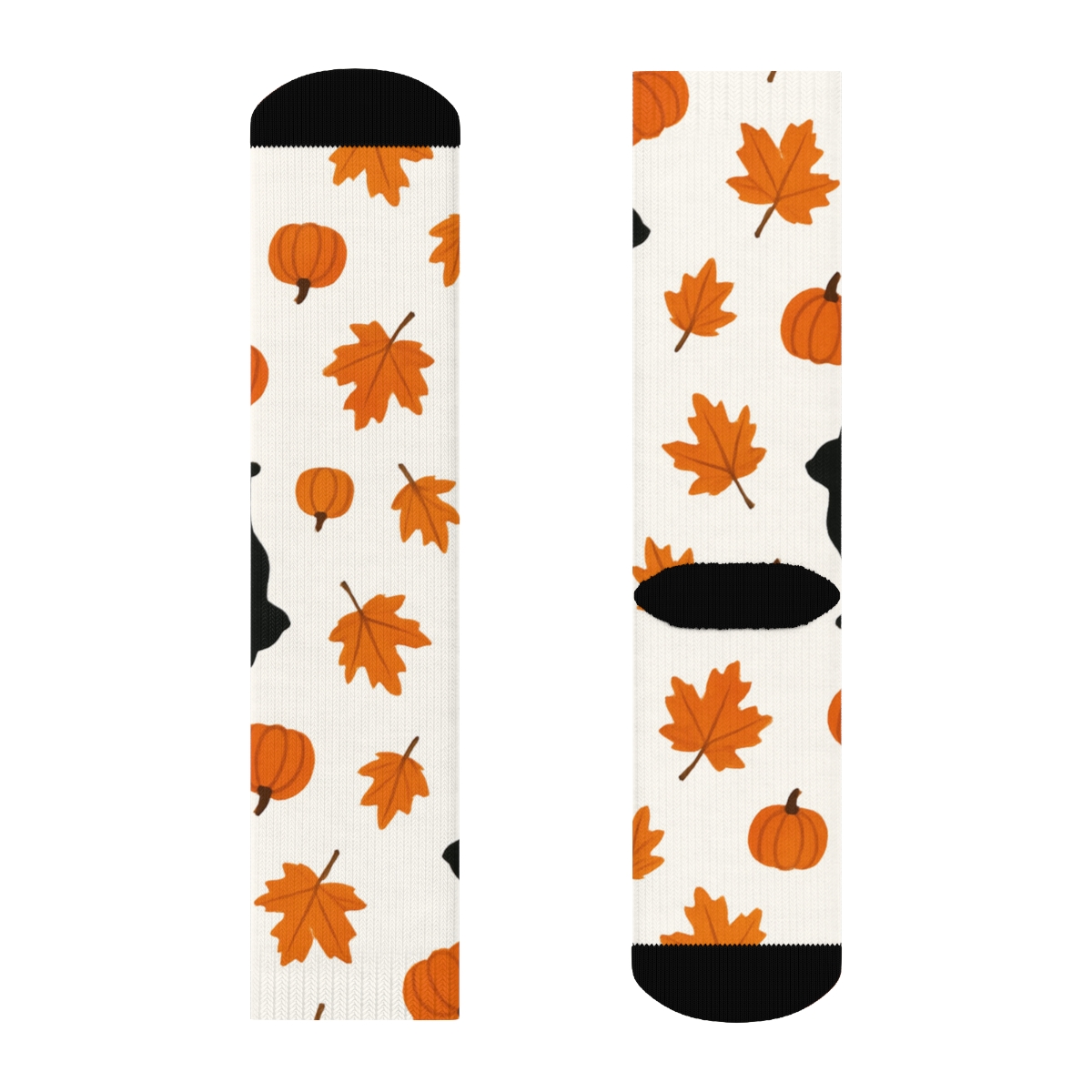 Autumn Leaf And Cat Silhouette Scatter On White Background soft everyday crew socks
