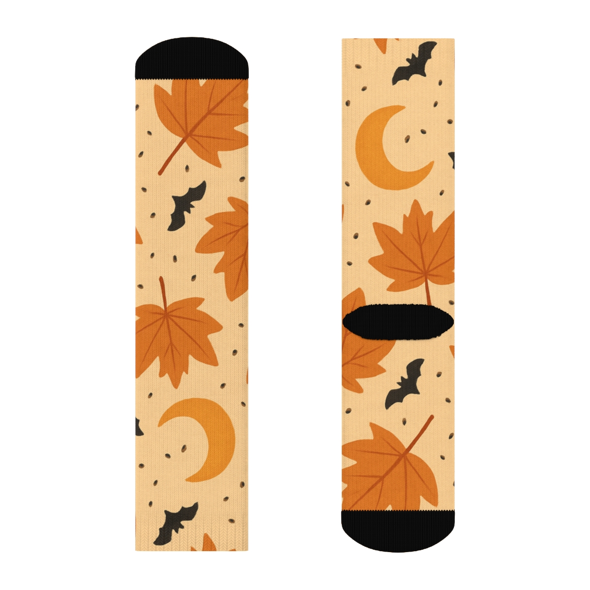 Autumn Leaf And Crescent Moon Scatter On Proper Neutral Background designer printed crew socks