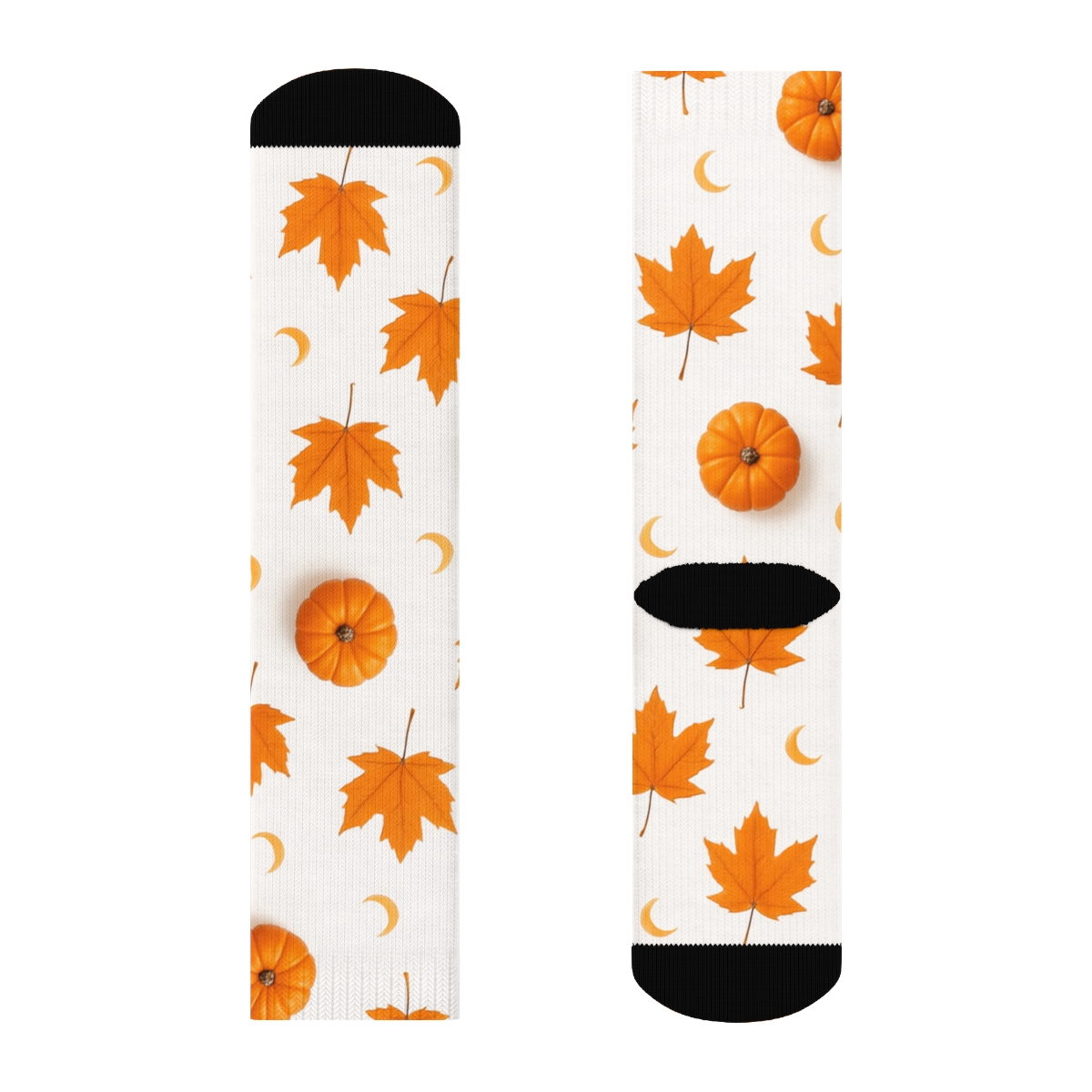 Autumn Leaf And Mini Pumpkin Scatter Grid On White Background custom crew socks