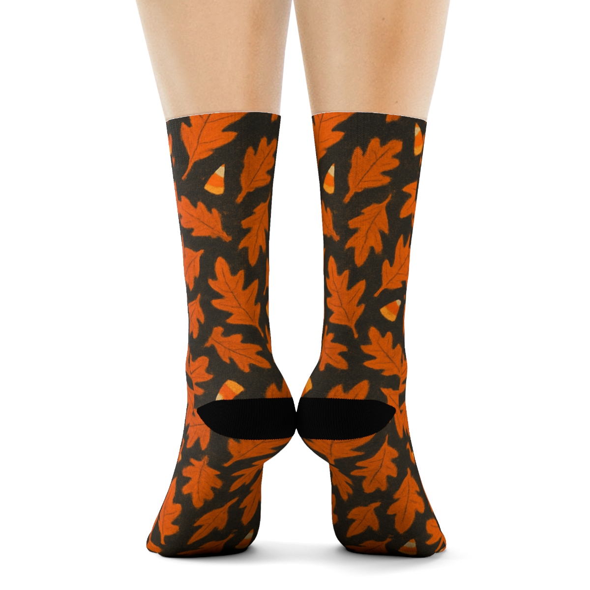 Autumn Leaf And Pumpkin Confetti On Charcoal Background trendy patterned crew socks