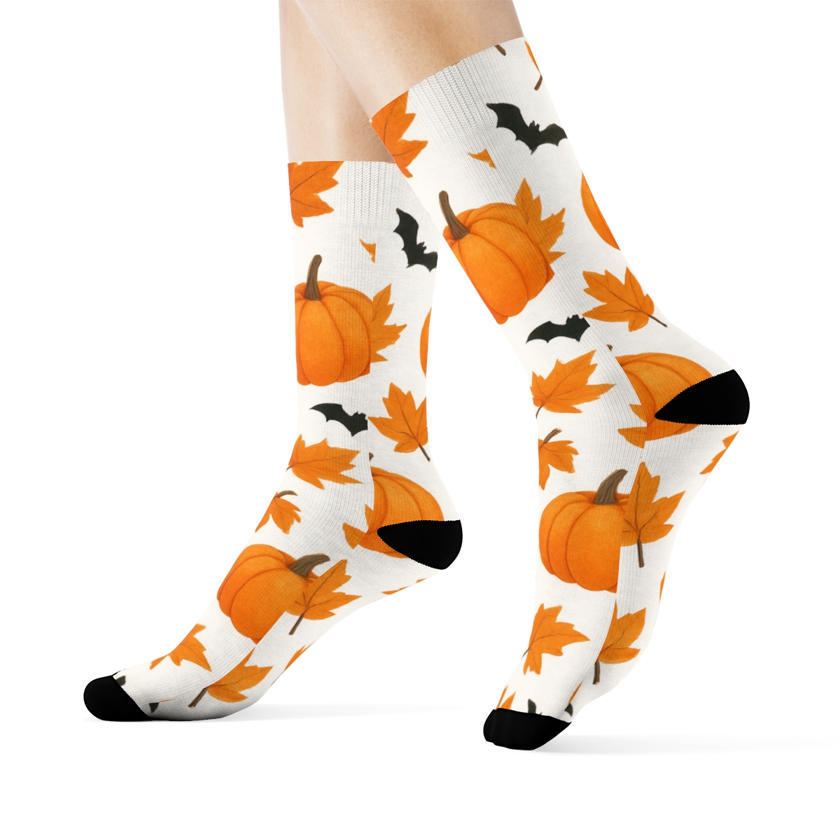 Autumn Leaf And Pumpkin Scatter Repeat On White Background stylish athletic crew socks