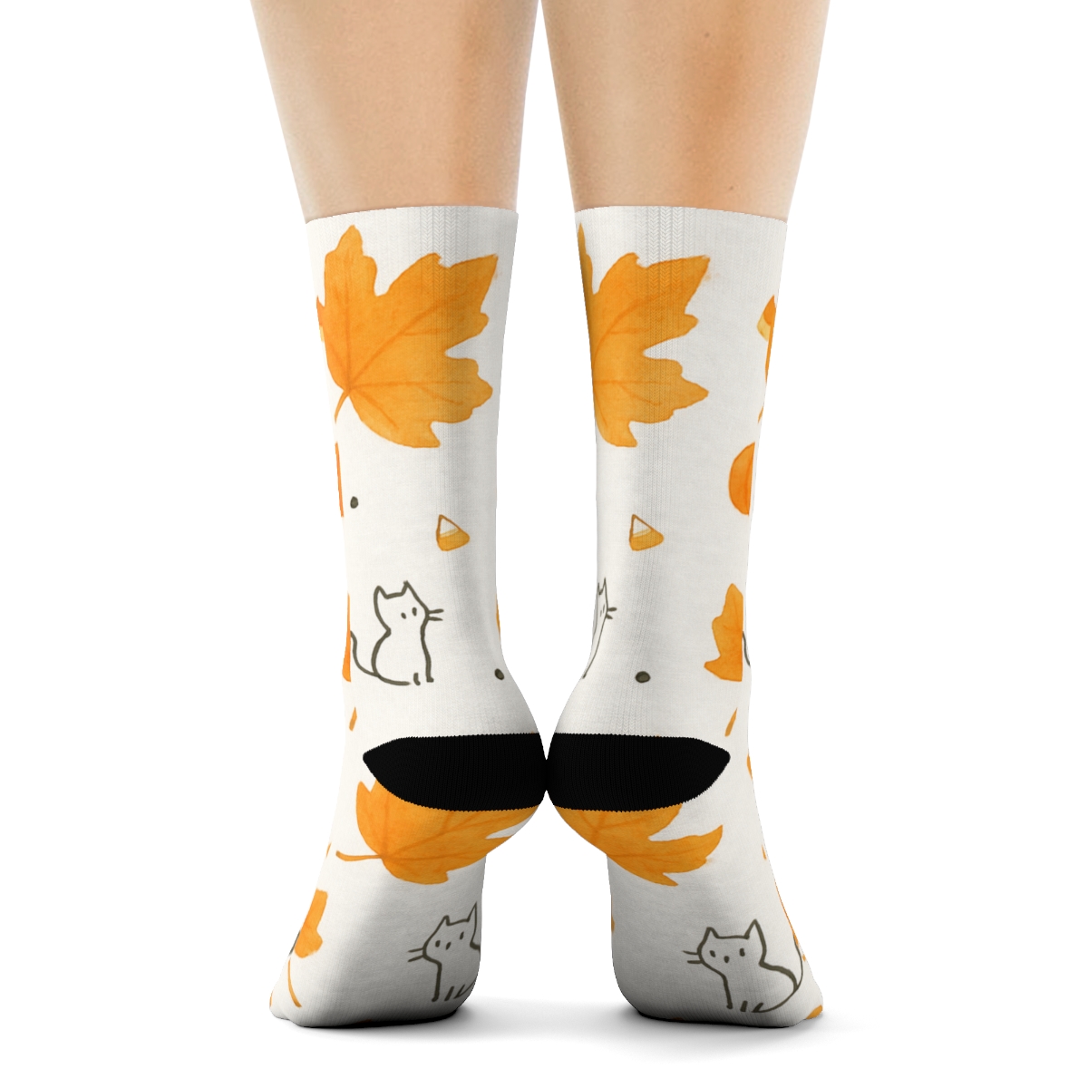 Autumn Leaf Scatter With Mini Pumpkins On White Background unique graphic crew socks