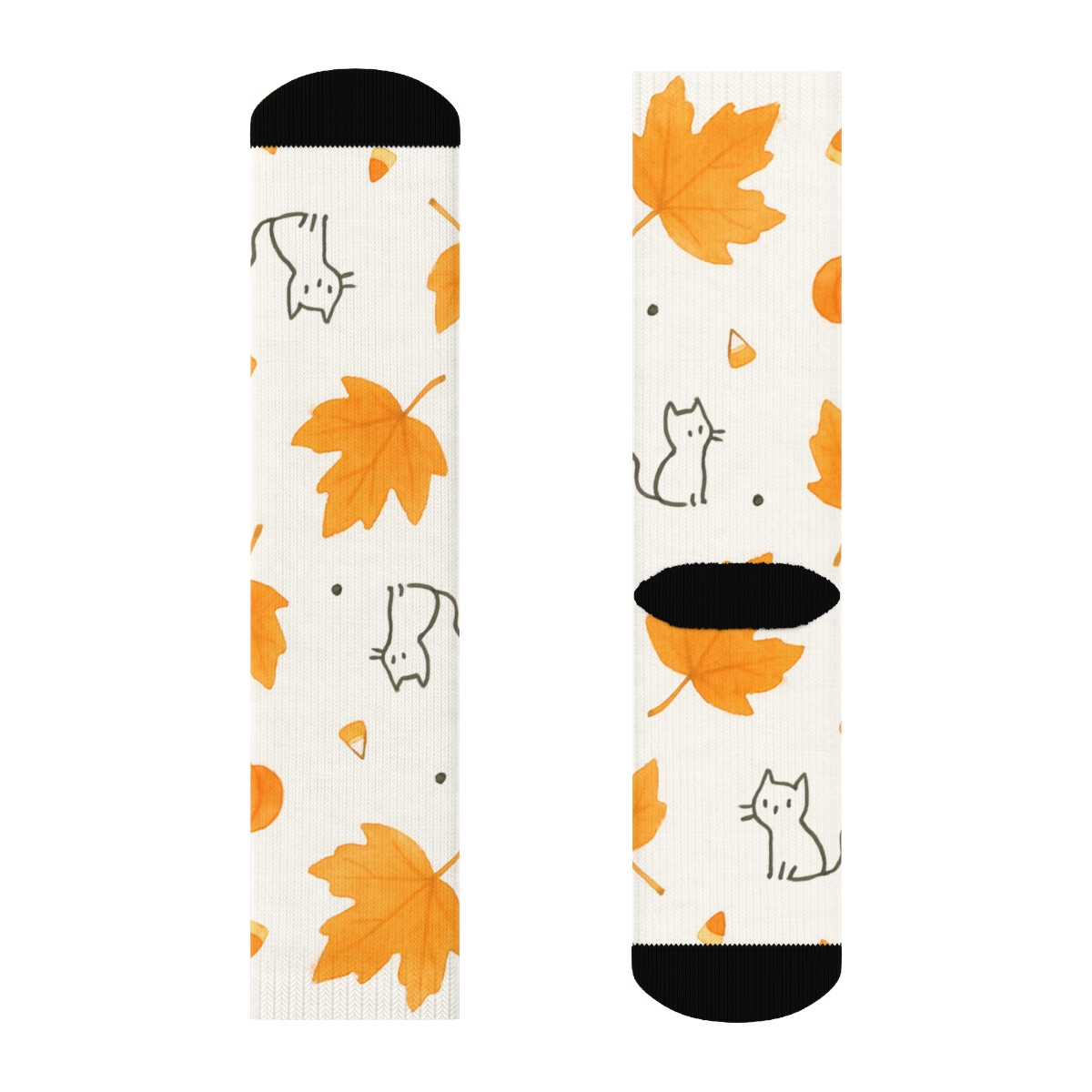 Autumn Leaf Scatter With Mini Pumpkins On White Background unique graphic crew socks