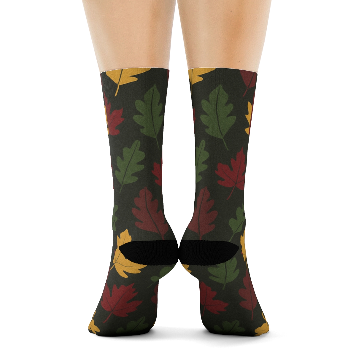 Golden Leaf Silhouette Diagonal Scatter On Charcoal Background premium sports crew socks