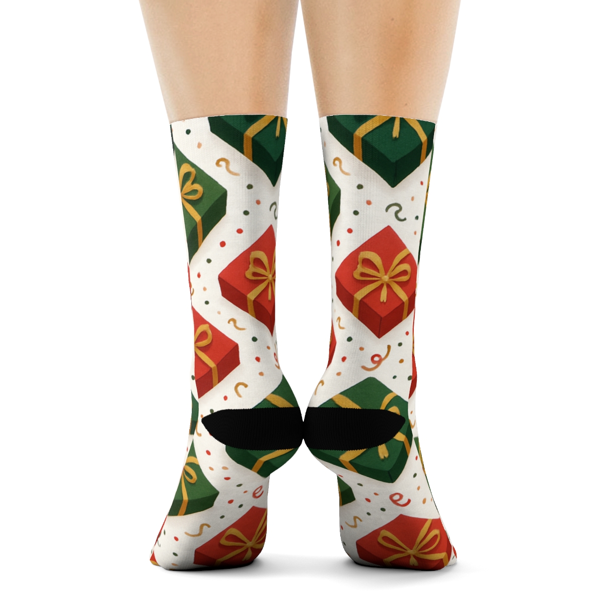 Twinkling Bow Lattice With Presents Motifs stylish athletic crew socks