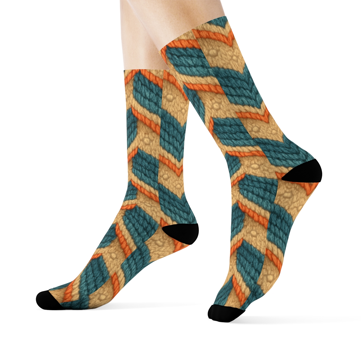 Knit Illusion Fish Scale Chevron unique graphic crew socks