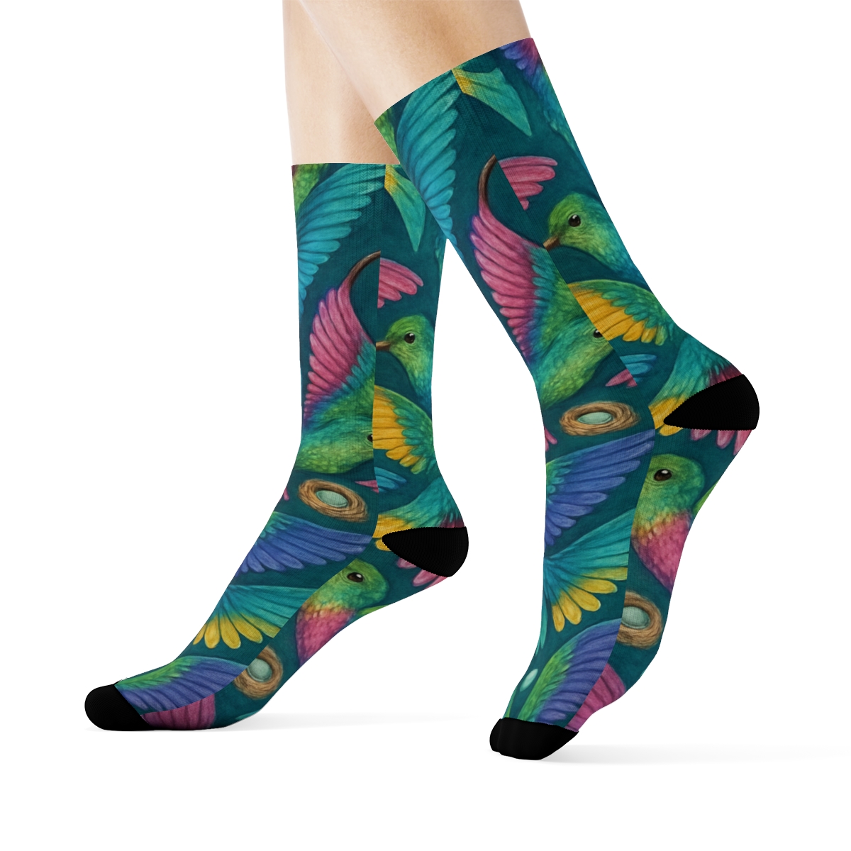 Hummingbird Wing Vortex Tessellation On Deep Teal Background stylish athletic crew socks