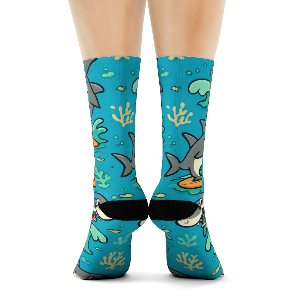 Shark Surfing Reef Party Pattern unique graphic crew socks