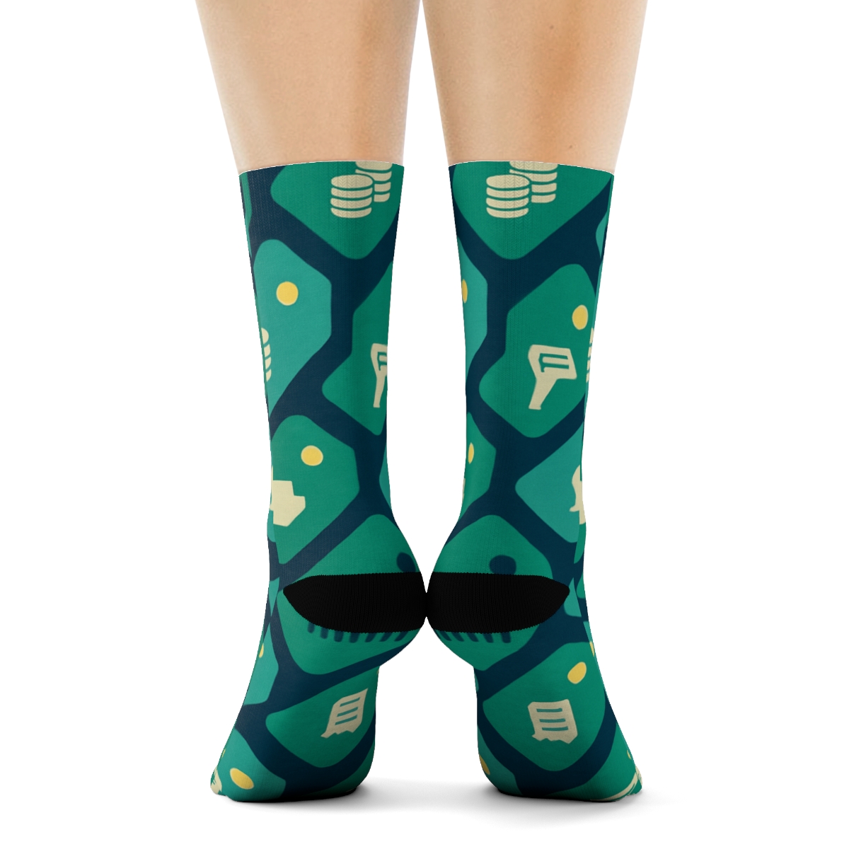Price Tag Mosaic With Cashier Icons personalized crew socks