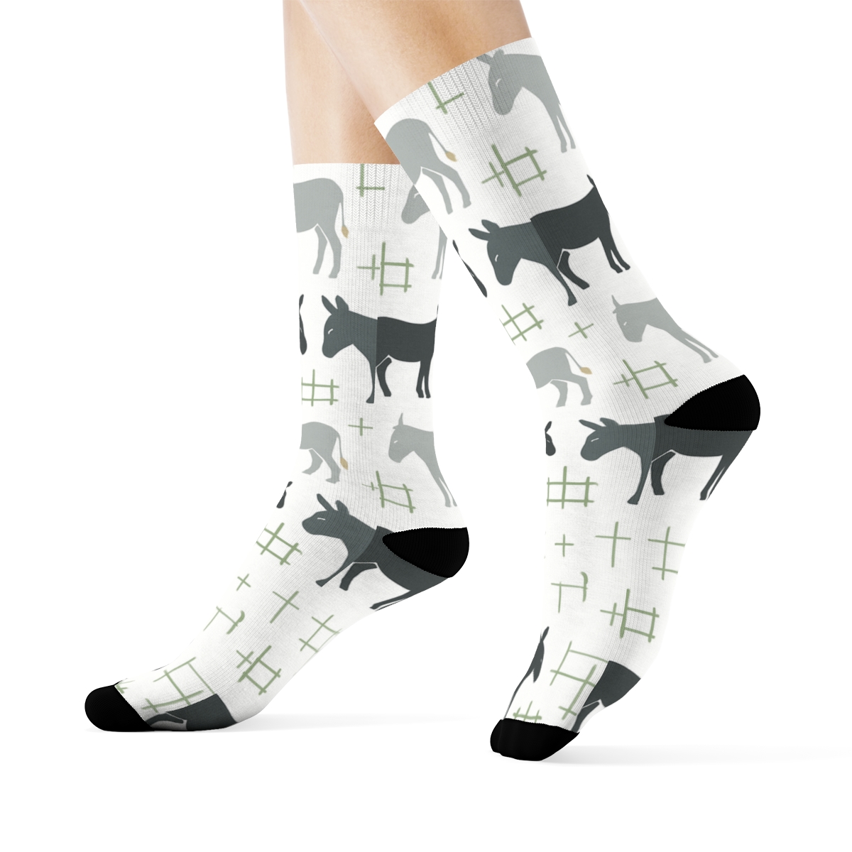 Pasture Silhouette Grid With Donkey Rhythm unique graphic crew socks