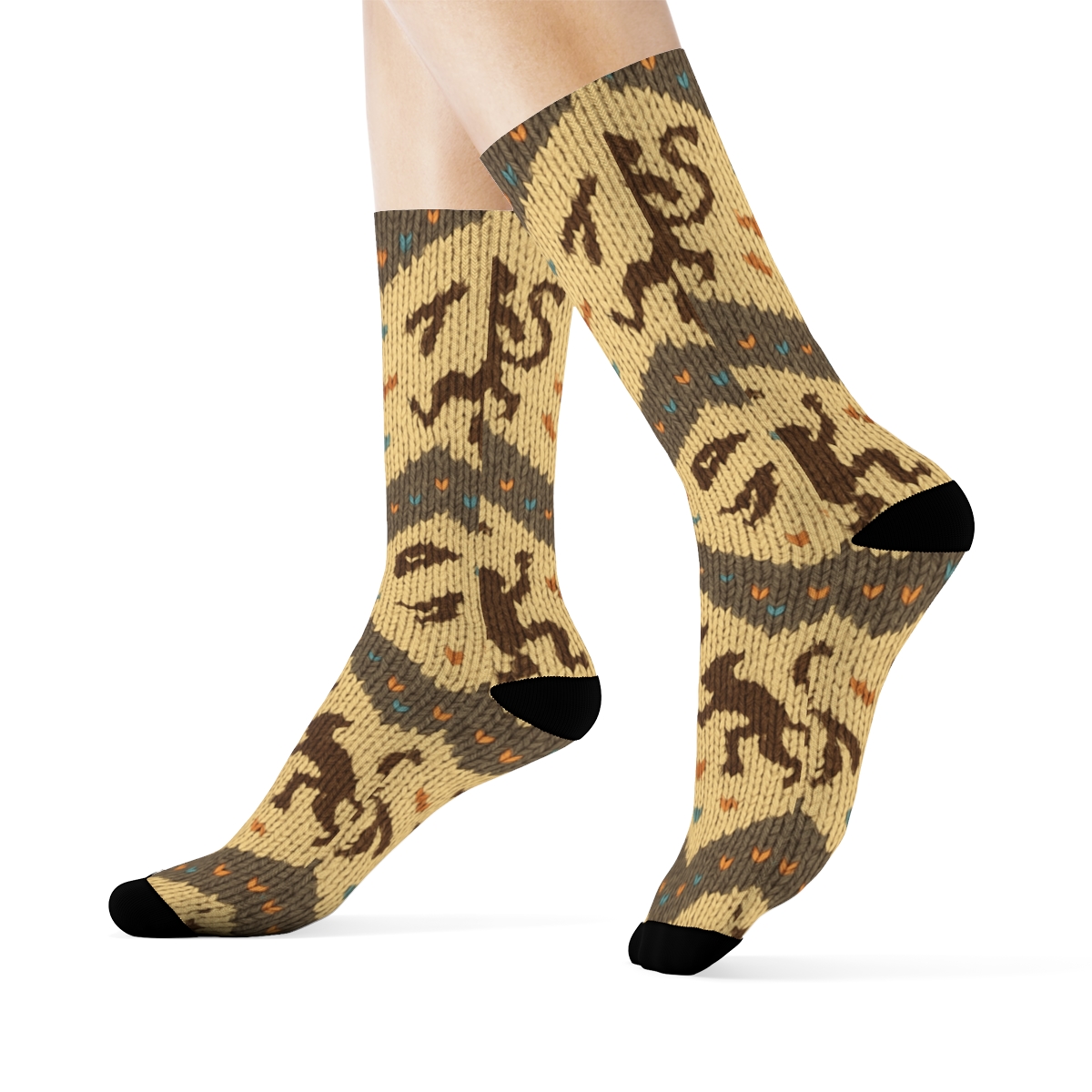 Knitted Monkey Chevron Party Print unique graphic crew socks