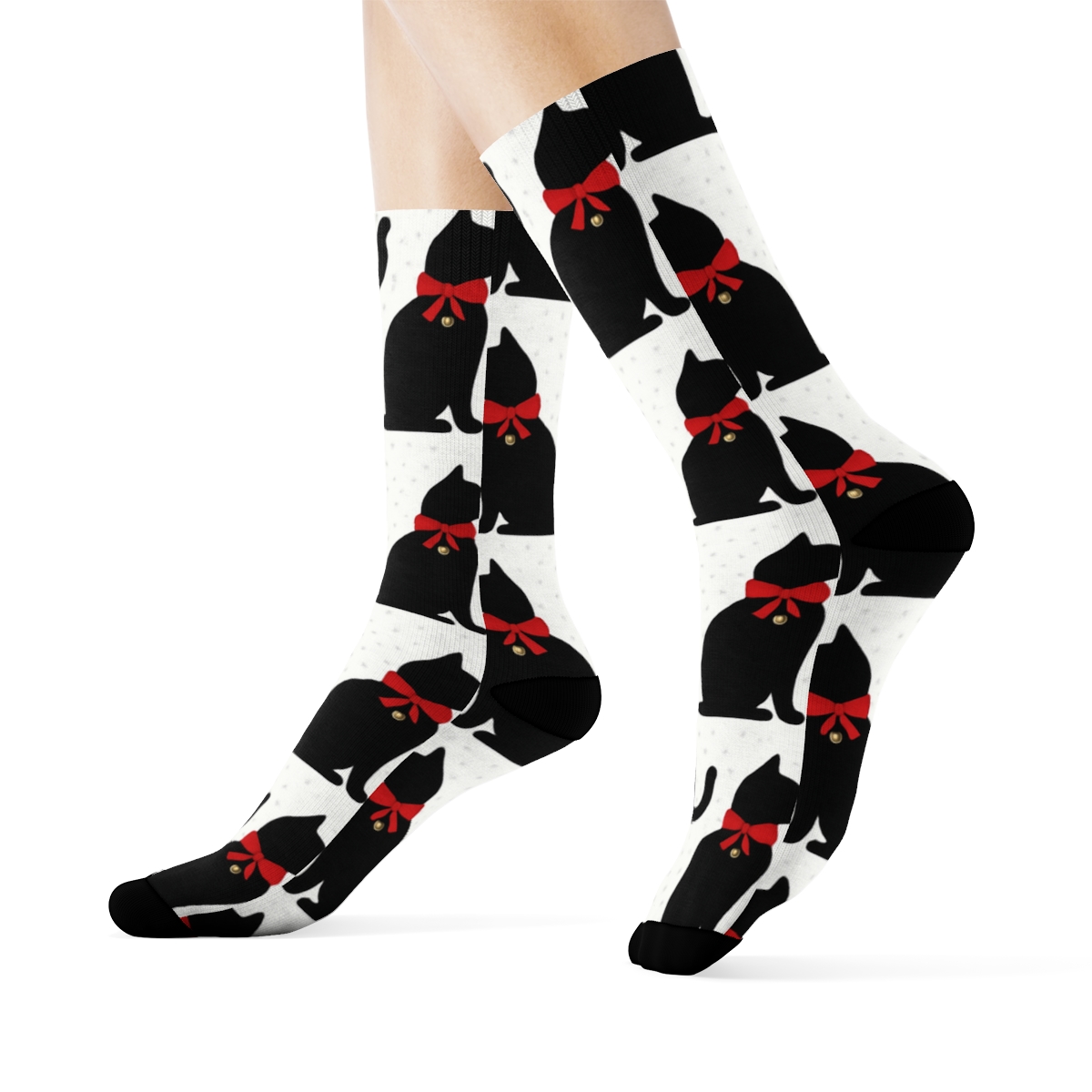 Minimal Cat Sleigh Bell Stripe Repeat On White Background stylish athletic crew socks