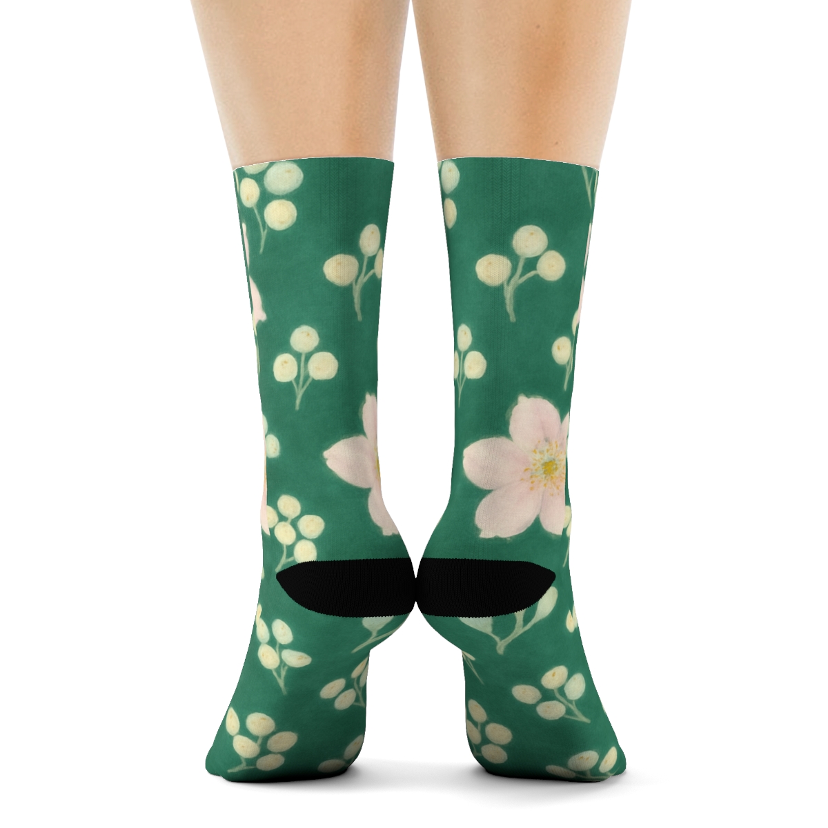 Pastel Mistletoe Snowfall Scatter On Evergreen stylish athletic crew socks