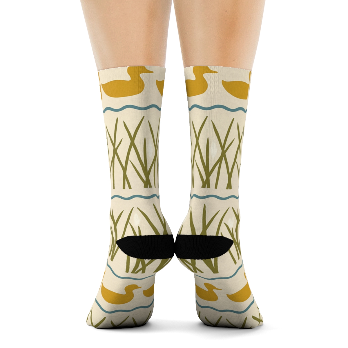 Pond Reeds With Duck Silhouette Bands premium sports crew socks