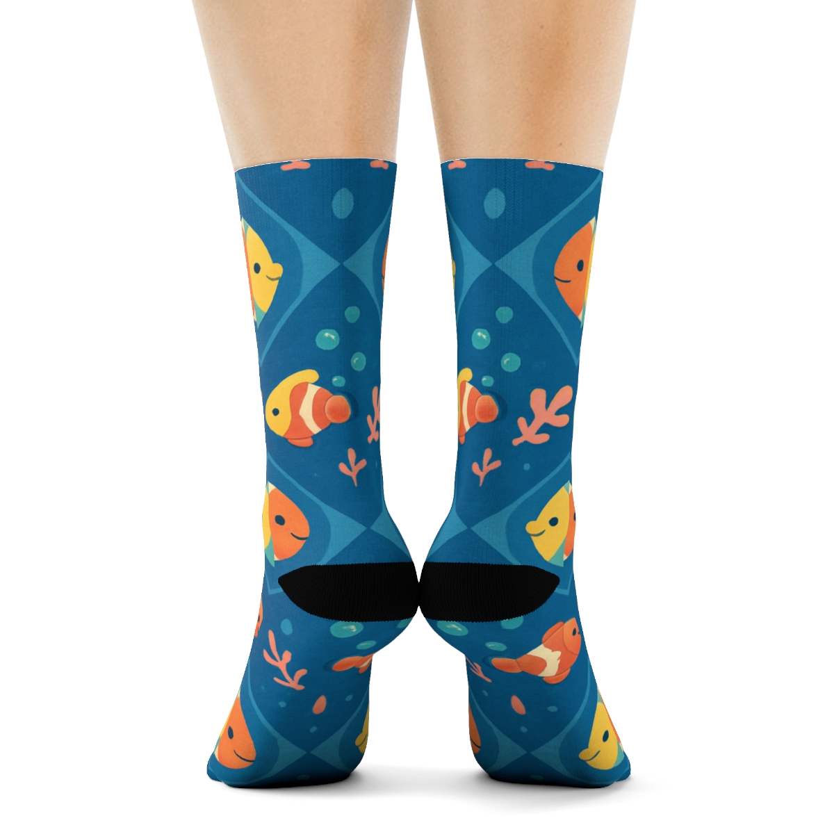Coral Reef Tile With Fish Motifs designer printed crew socks