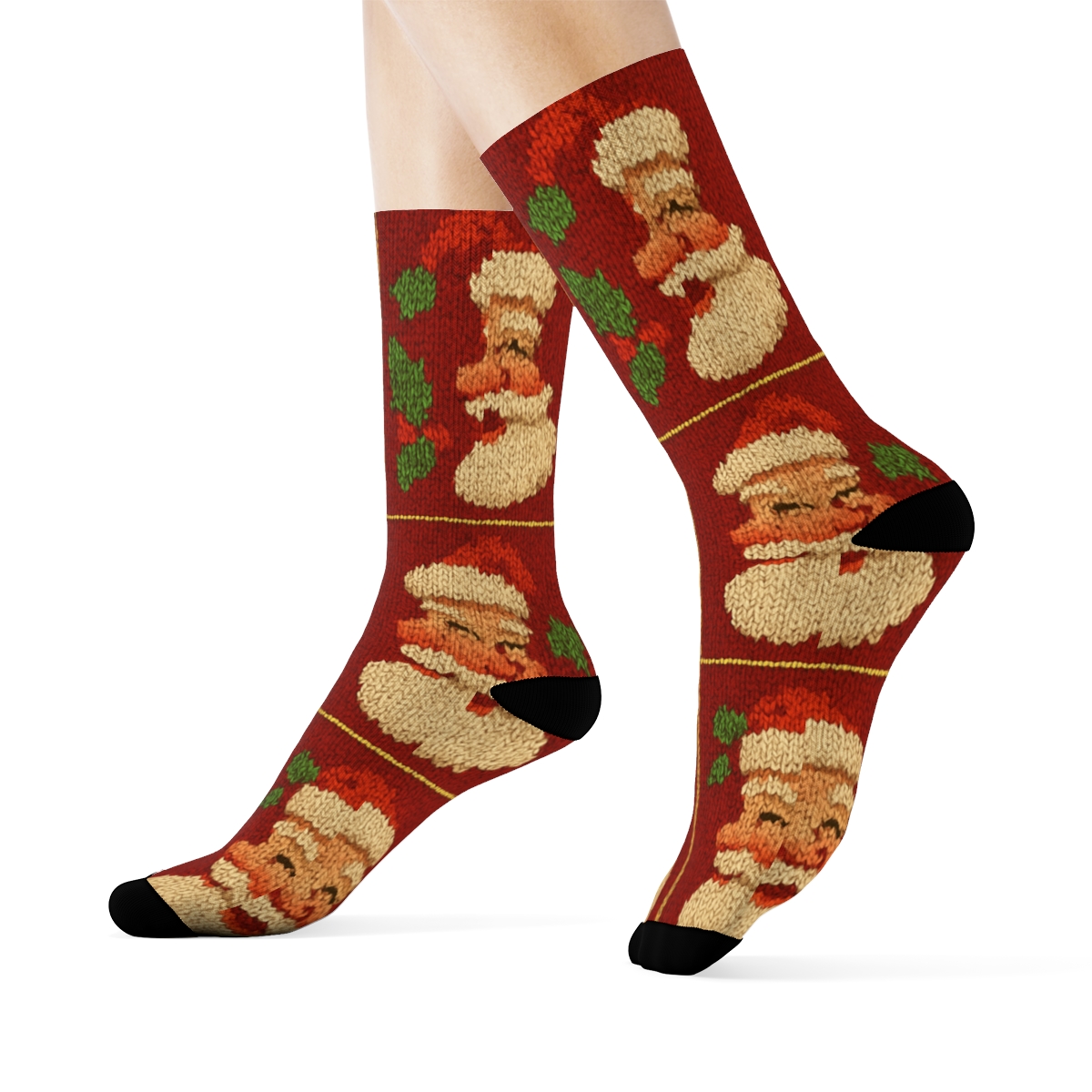 Classic Santa Grid On Red Background premium sports crew socks