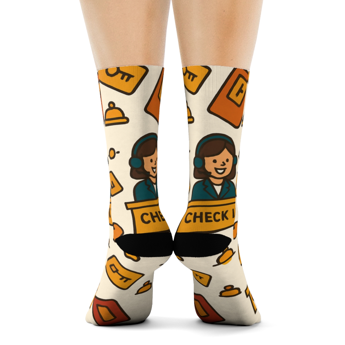 Hotel Receptionist Bellhop And Keycard Tessellation trendy patterned crew socks