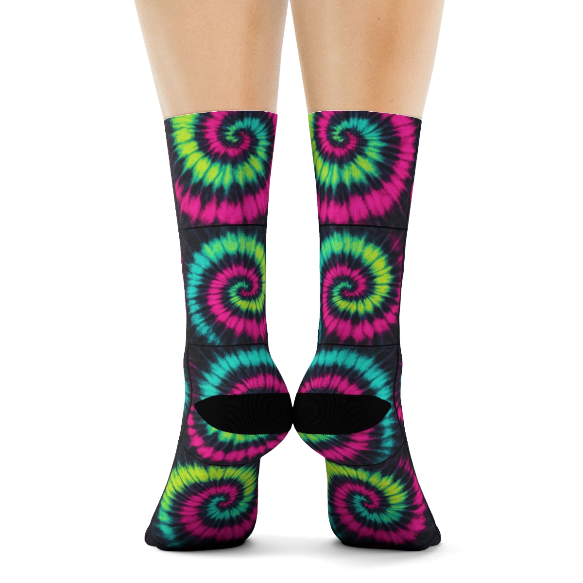 Neon Spiral Tile Grid On Charcoal Wash comfortable cotton crew socks