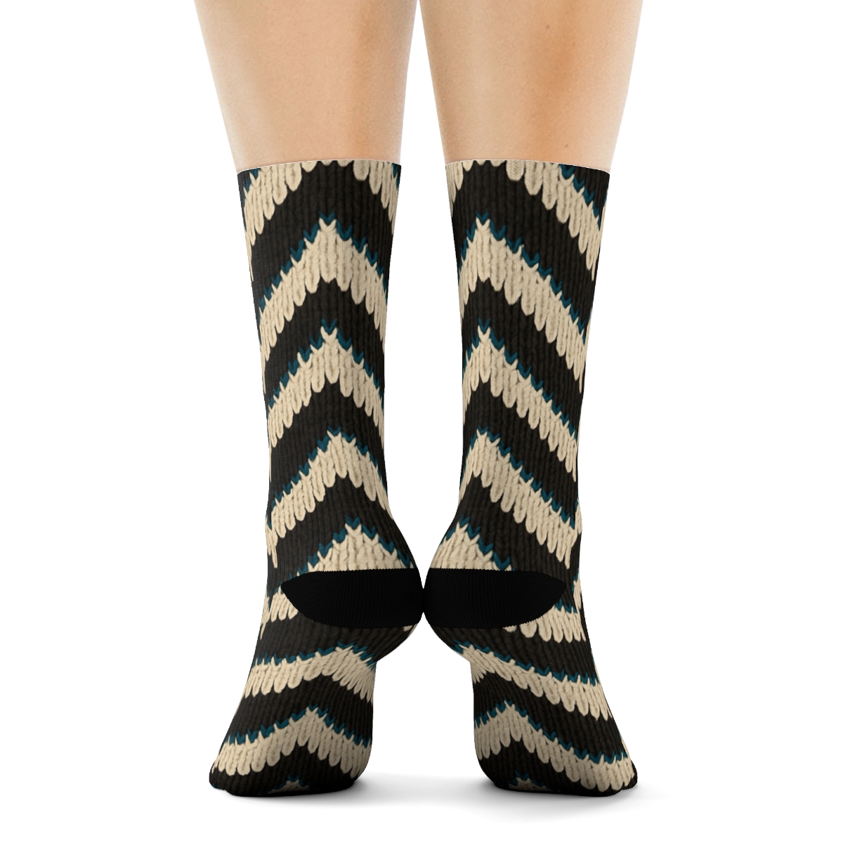 Knitted Zebra Chevron Weave On Warm Cream premium sports crew socks