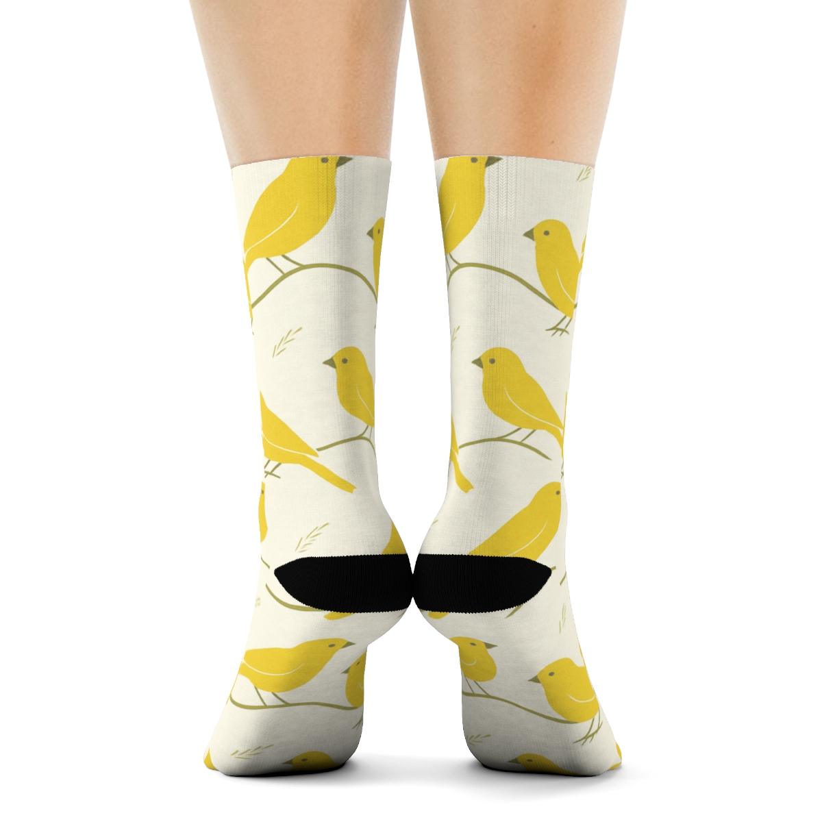 Canary Song Curve Waves On Cream Ivory Background trendy patterned crew socks
