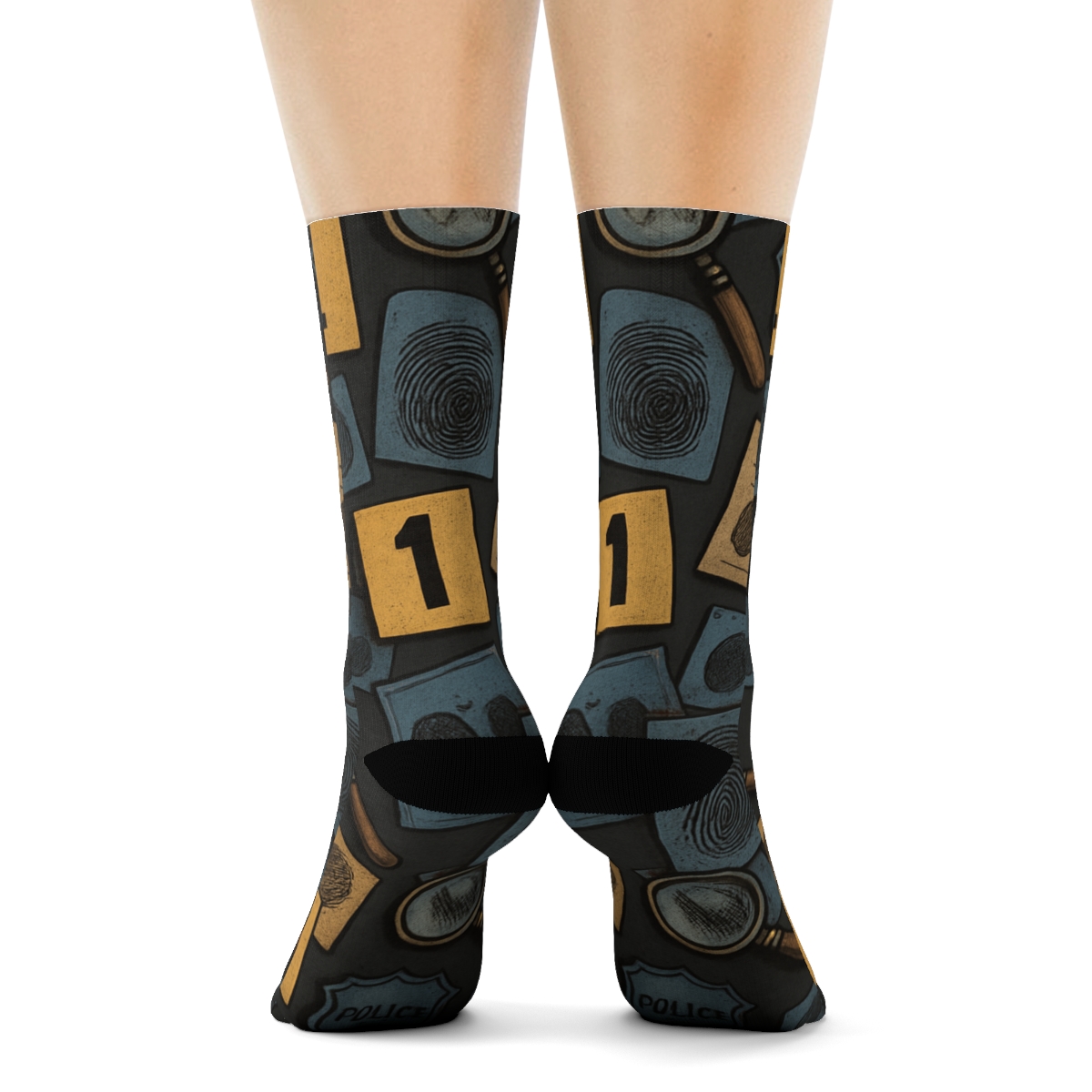 Midnight Evidence Markers Police Detective Collage soft everyday crew socks
