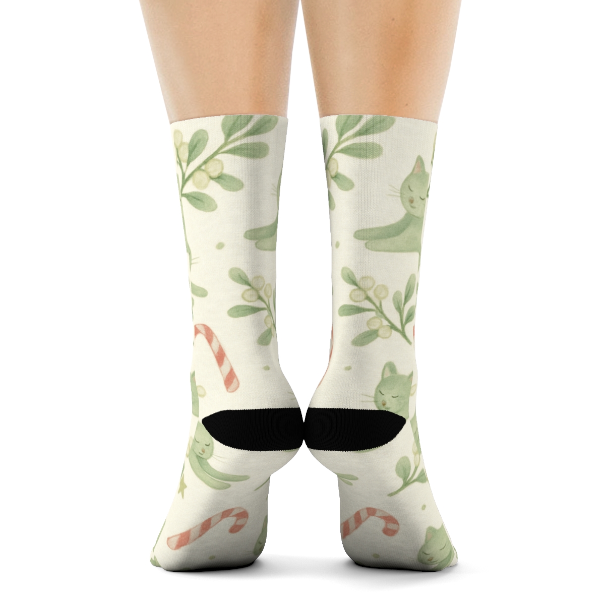Starlit Mistletoe Kitty Scatter unique graphic crew socks