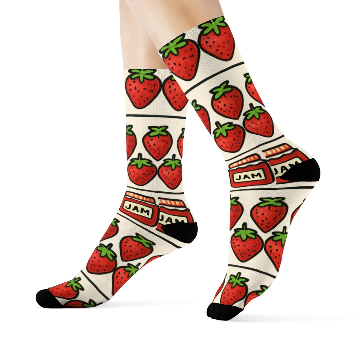 Strawberry Jam Jar Ribbon Bands designer printed crew socks