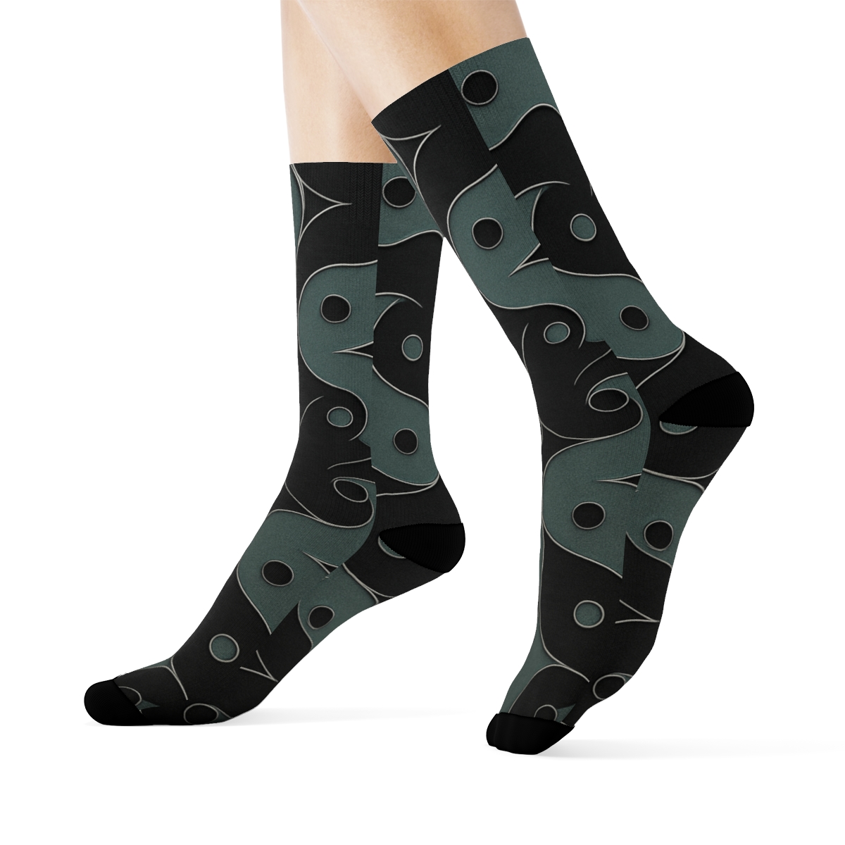 Charcoal Teardrop Yin Yang Tessellation soft everyday crew socks