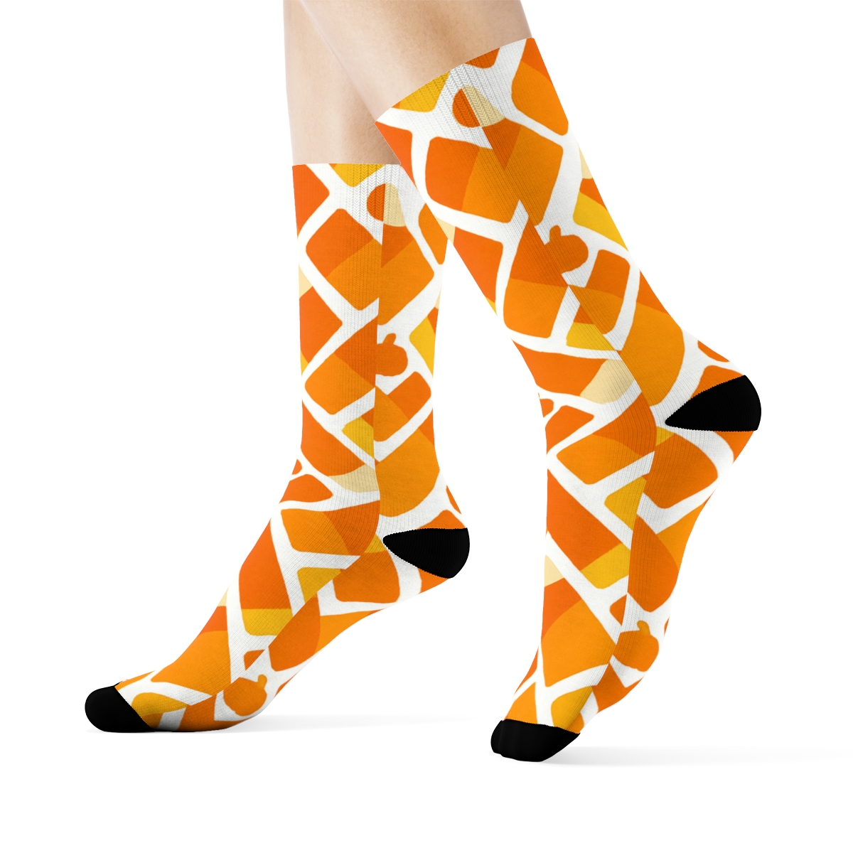 Orange Candy Corn Herringbone On White Background stylish athletic crew socks