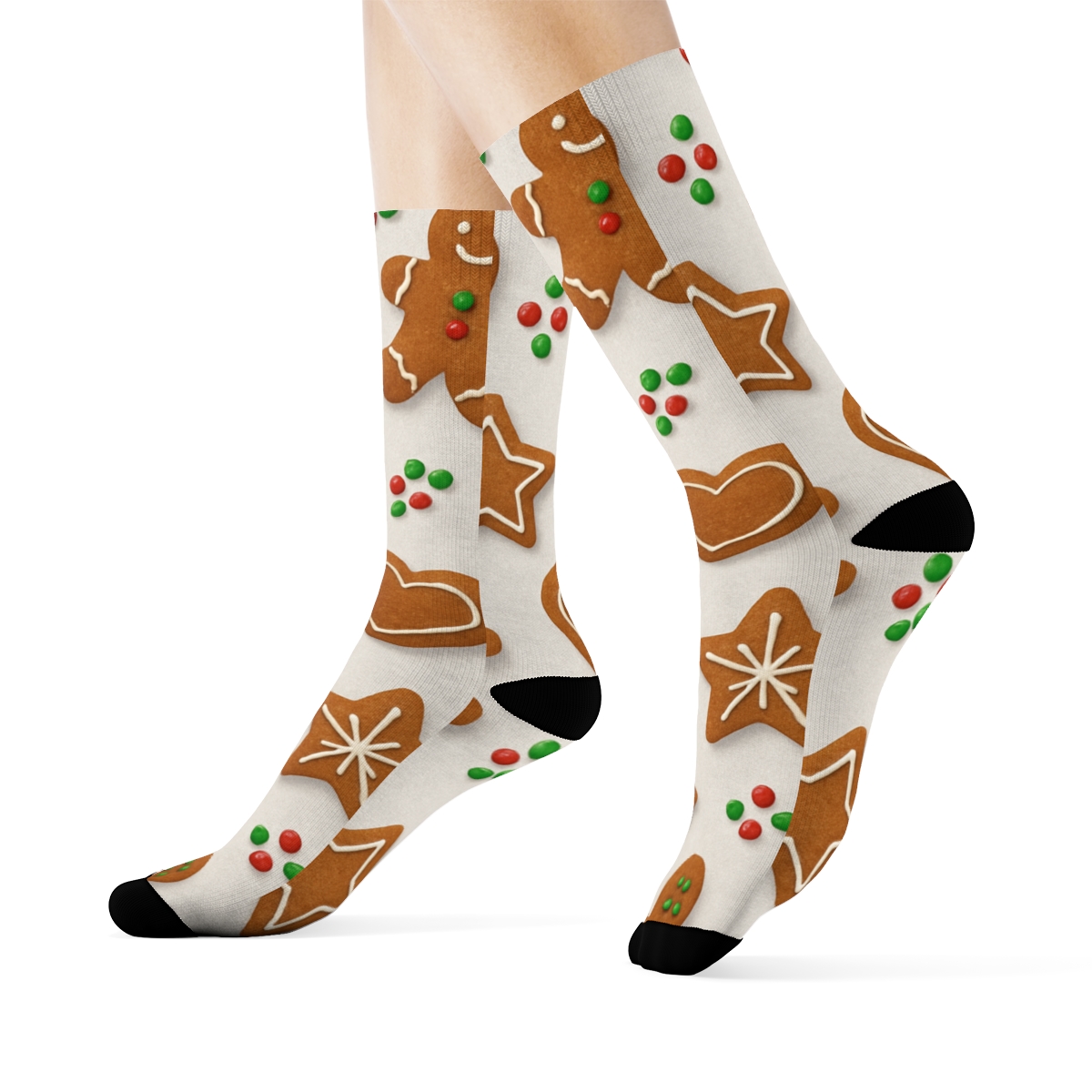 Gingerbread Grid With Christmas Icing Geometry comfortable cotton crew socks