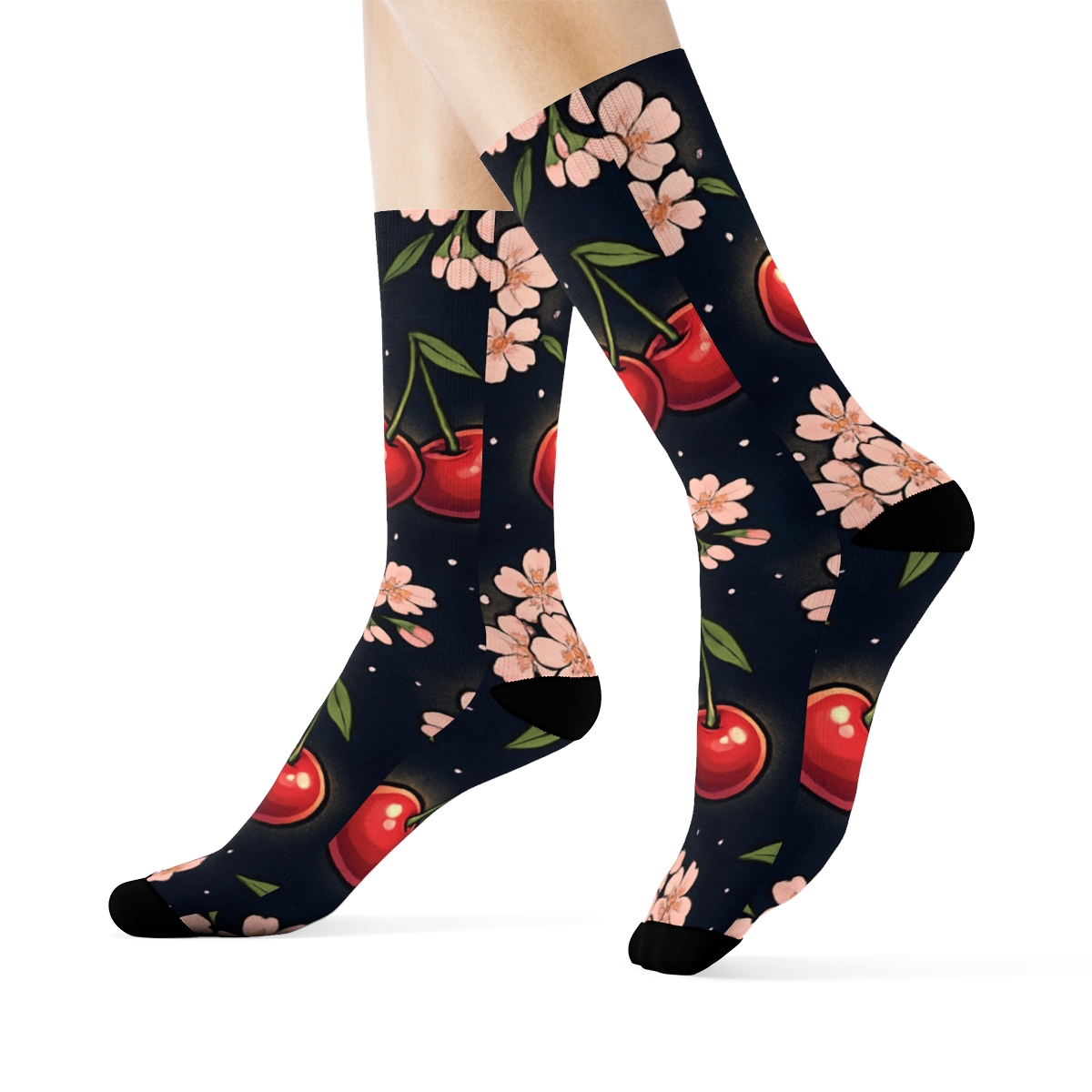 Midnight Constellation With Cherry Blossoms Pattern trendy patterned crew socks