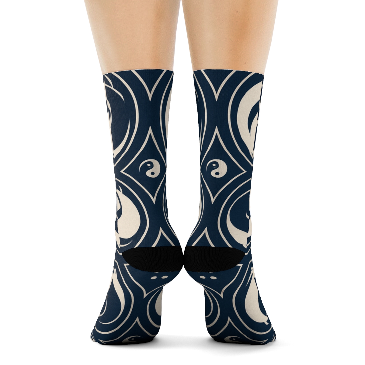 Radial Koi Duality Mandala On Deep Indigo personalized crew socks