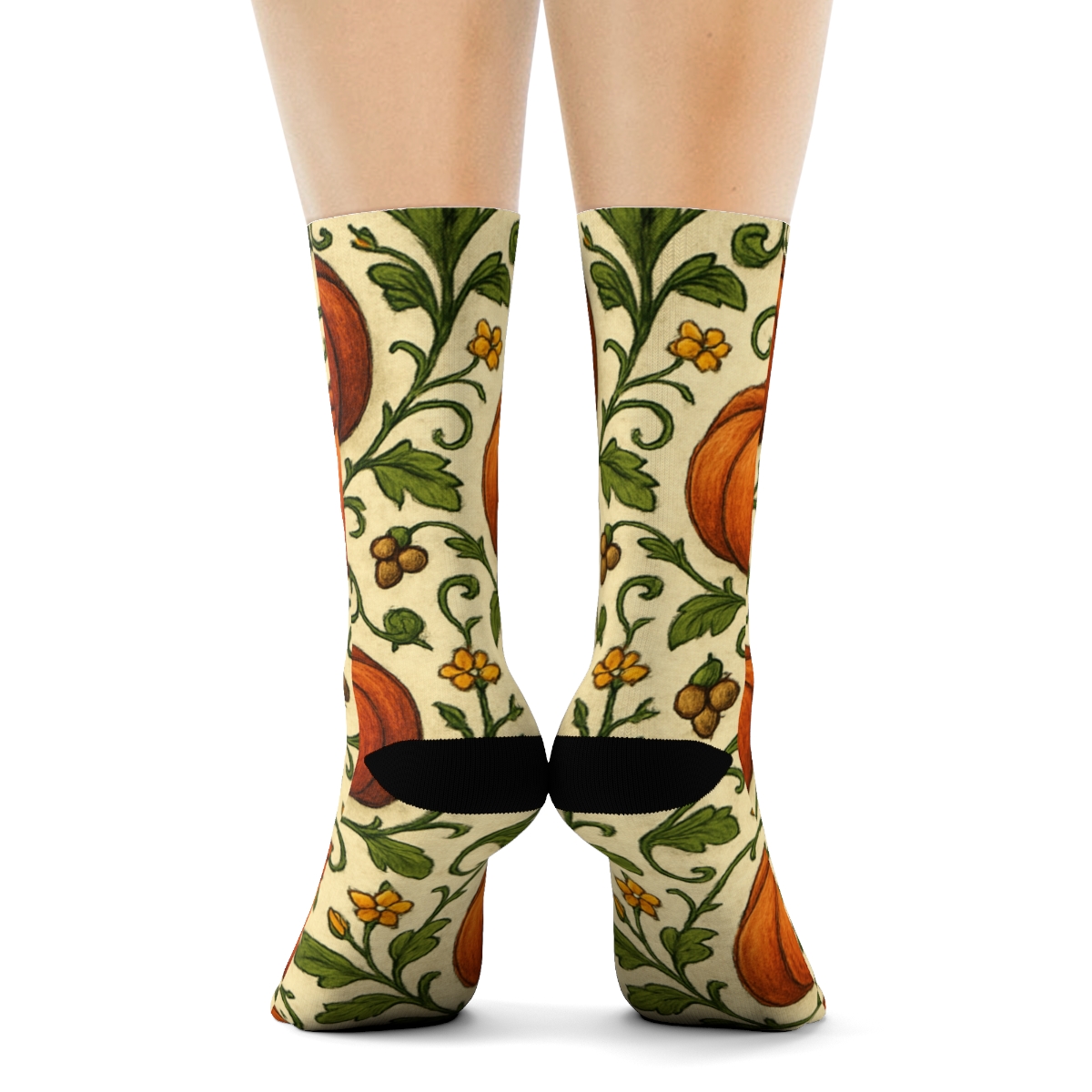 Pumpkin Patch Mirror Tiles On Creamy Beige Background personalized crew socks