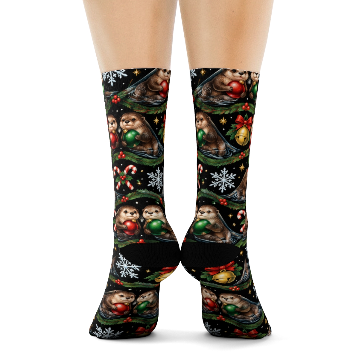 Emerald Otter Ornament Ripple Grid On Black Background unique graphic crew socks [AI-460408c8-cfd047cc339a]