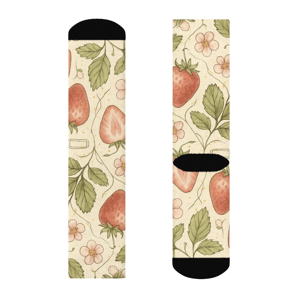 Vintage Strawberry Herbarium Tile On Cream Parchment Background trendy patterned crew socks