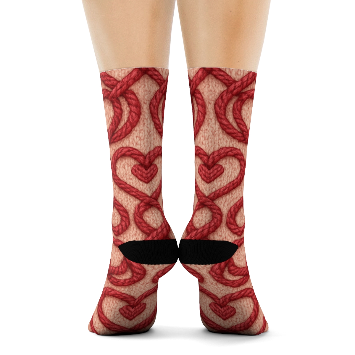 Knitted Valentine S Infinity Heart Cable Lattice trendy patterned crew socks