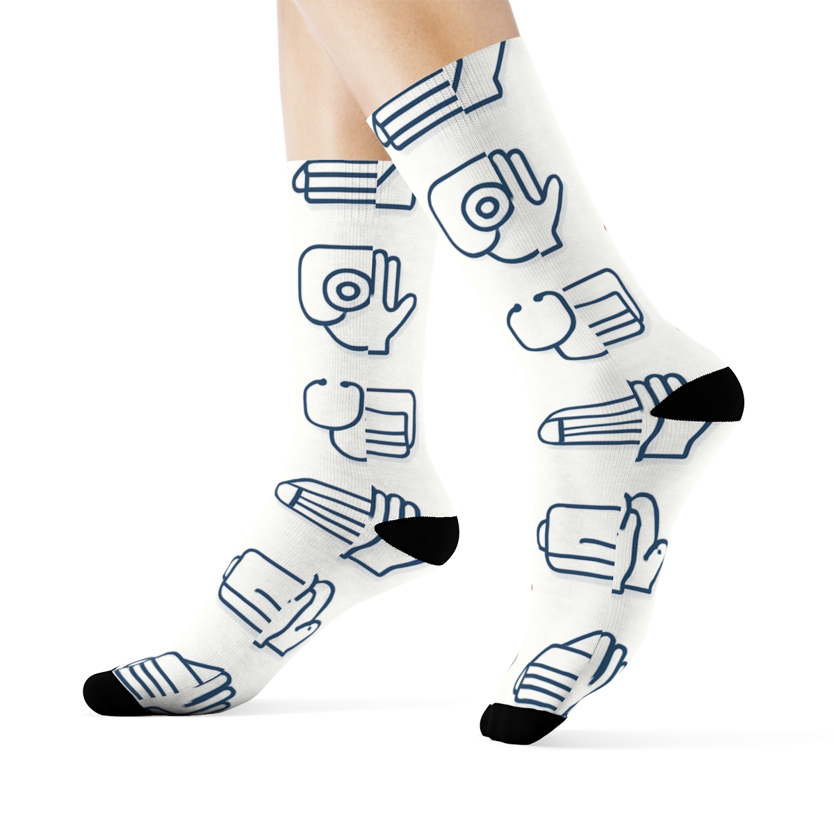 Minimal Grid Of Instruments On White, Calm Surgeon Study custom crew socks