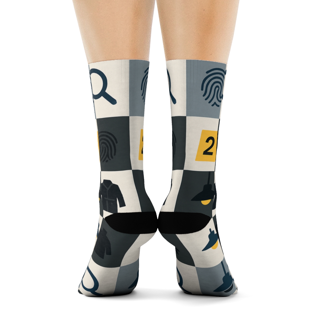 Shadow Grid With Police Detective Clues trendy patterned crew socks