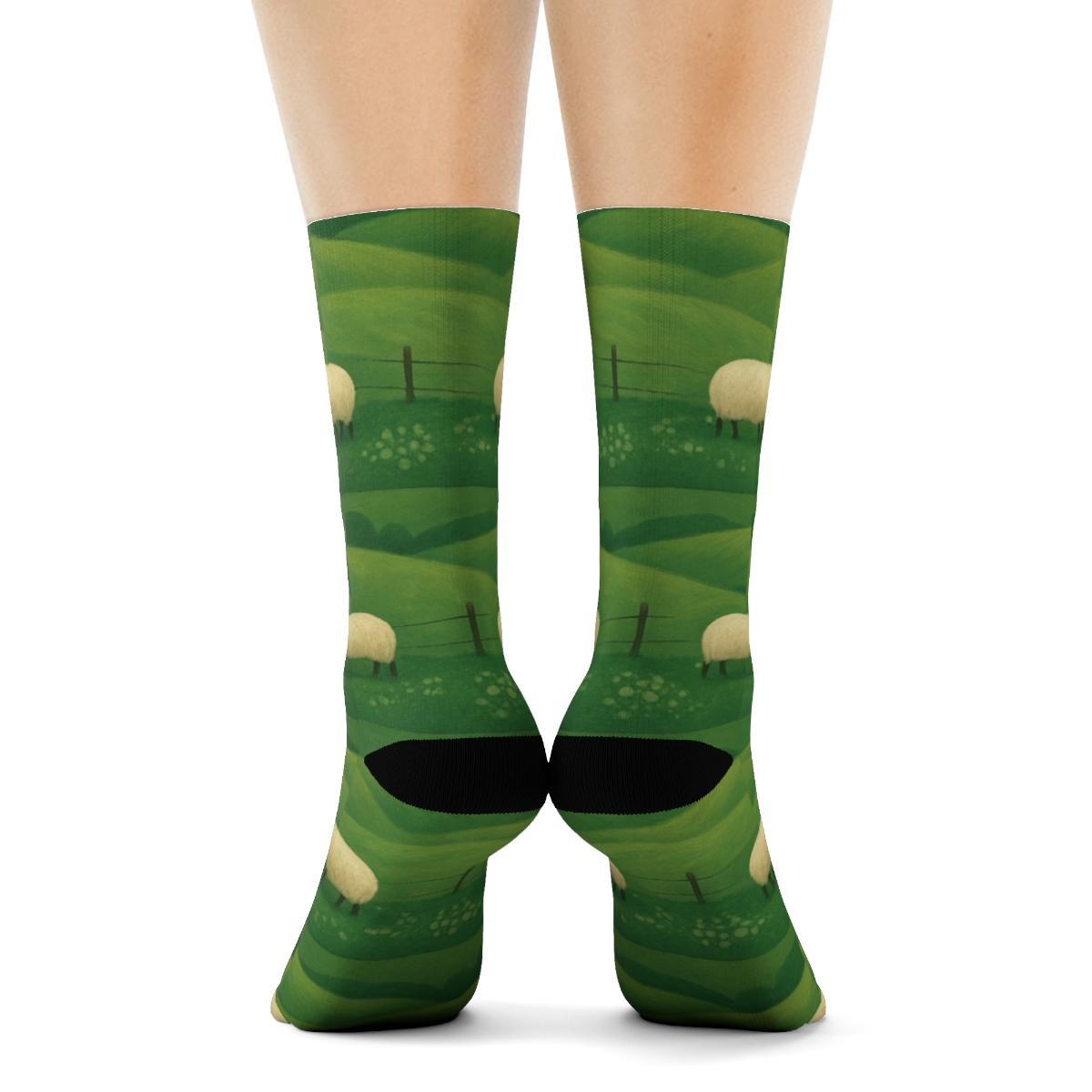 Meadow Ribbon Pattern Featuring Sheep comfortable cotton crew socks