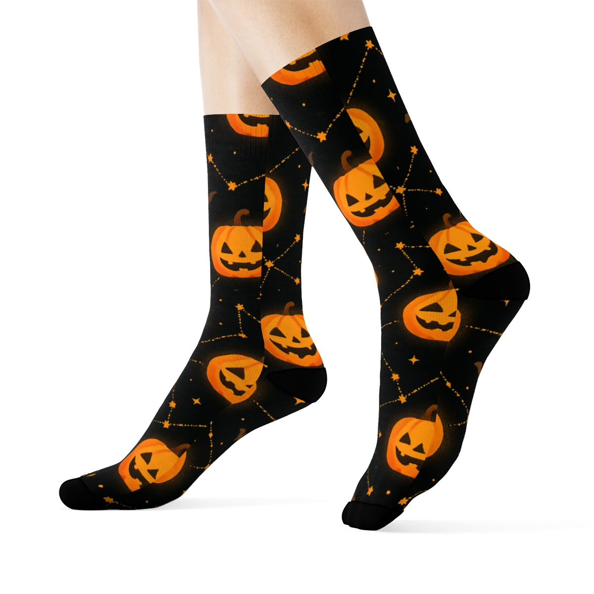 Jack O Lantern Constellation Tile On Black Background personalized crew socks