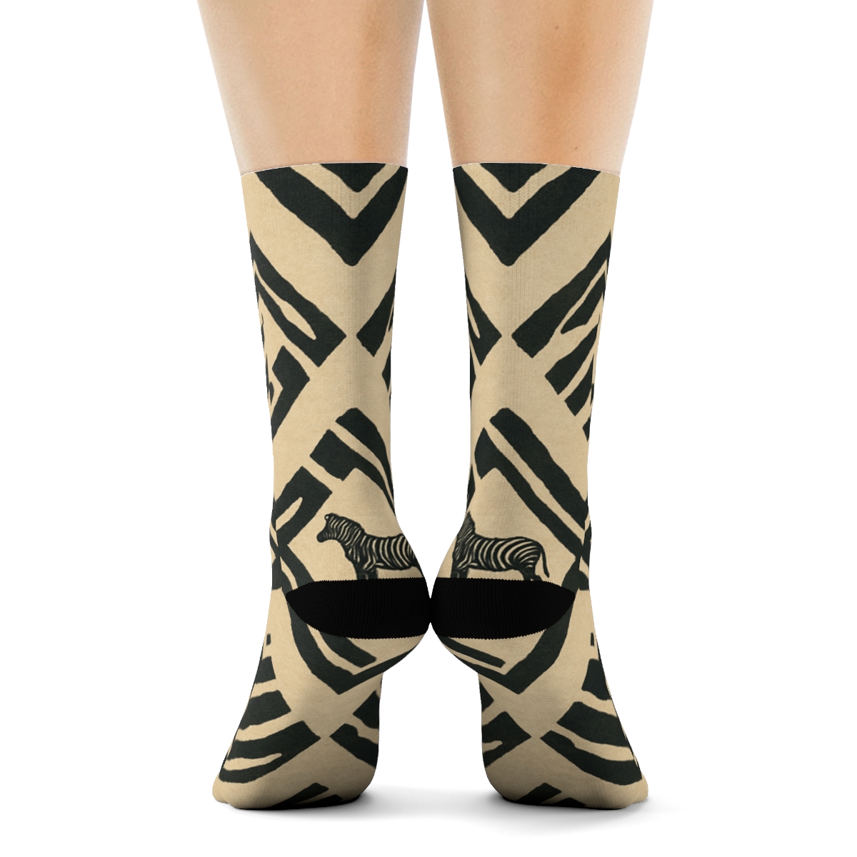 Retro Safari Collage Stripe Chevrons On Warm Cream comfortable cotton crew socks