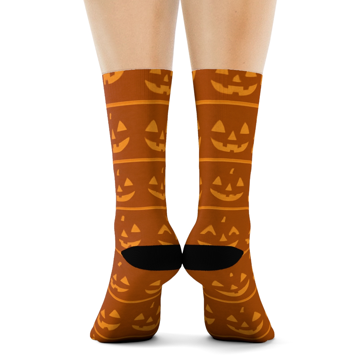 Carved Pumpkin Border Bands On Orange Background premium sports crew socks