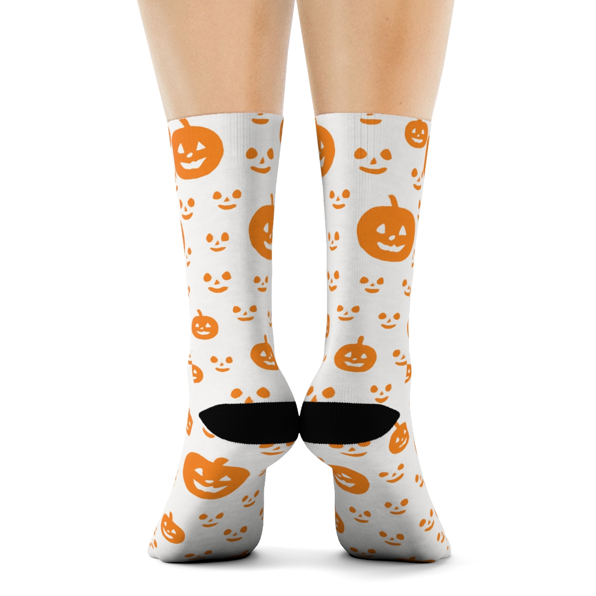 Jack O Lantern Face Micro Texture On White Background trendy patterned crew socks