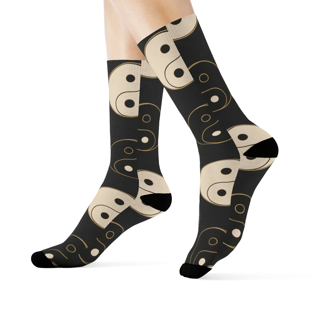 Gold Ink Taijitu Lattice On Charcoal custom crew socks