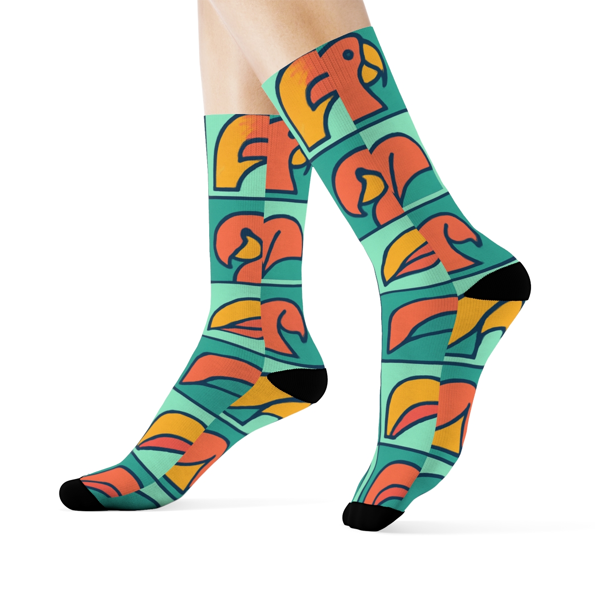 Parrot Plumage Patchwork Squares On Bright Mint Background trendy patterned crew socks