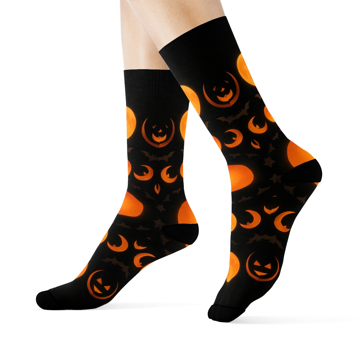 Orange Moon Phase Progression On Black Background soft everyday crew socks