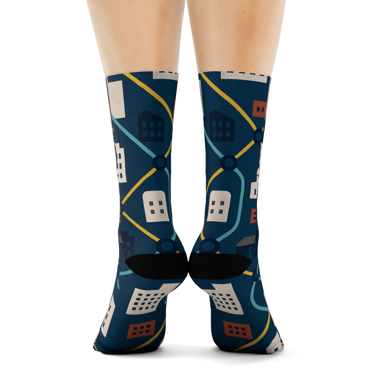 Transit Lacework With Skyline Urban Planner Motif trendy patterned crew socks