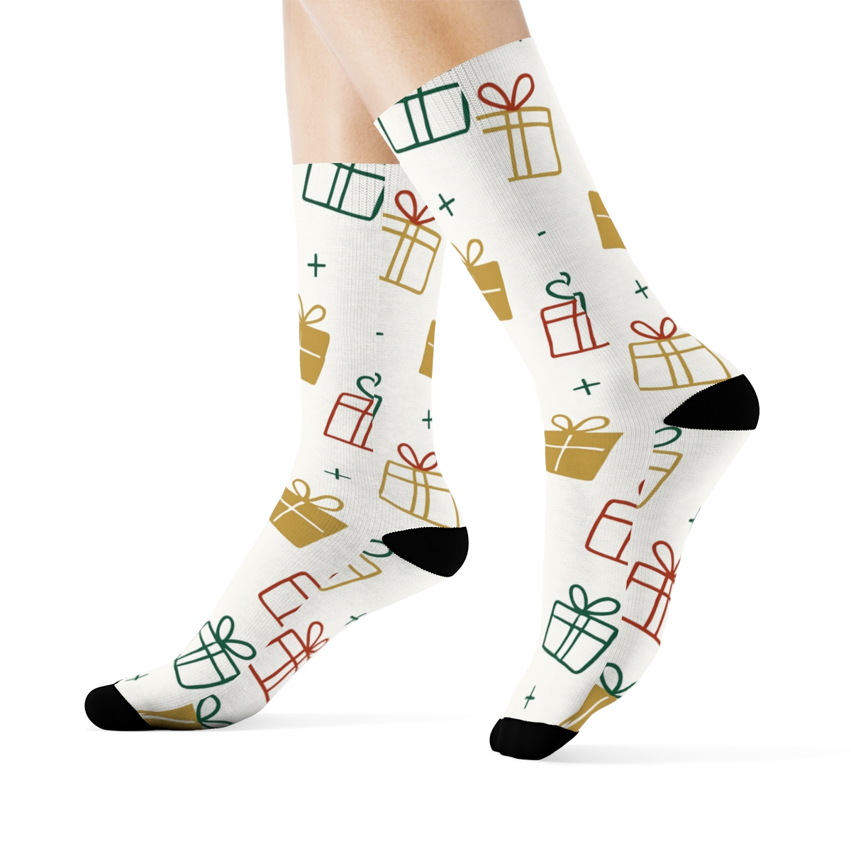 Wrapped Presents Christmas Linework personalized crew socks