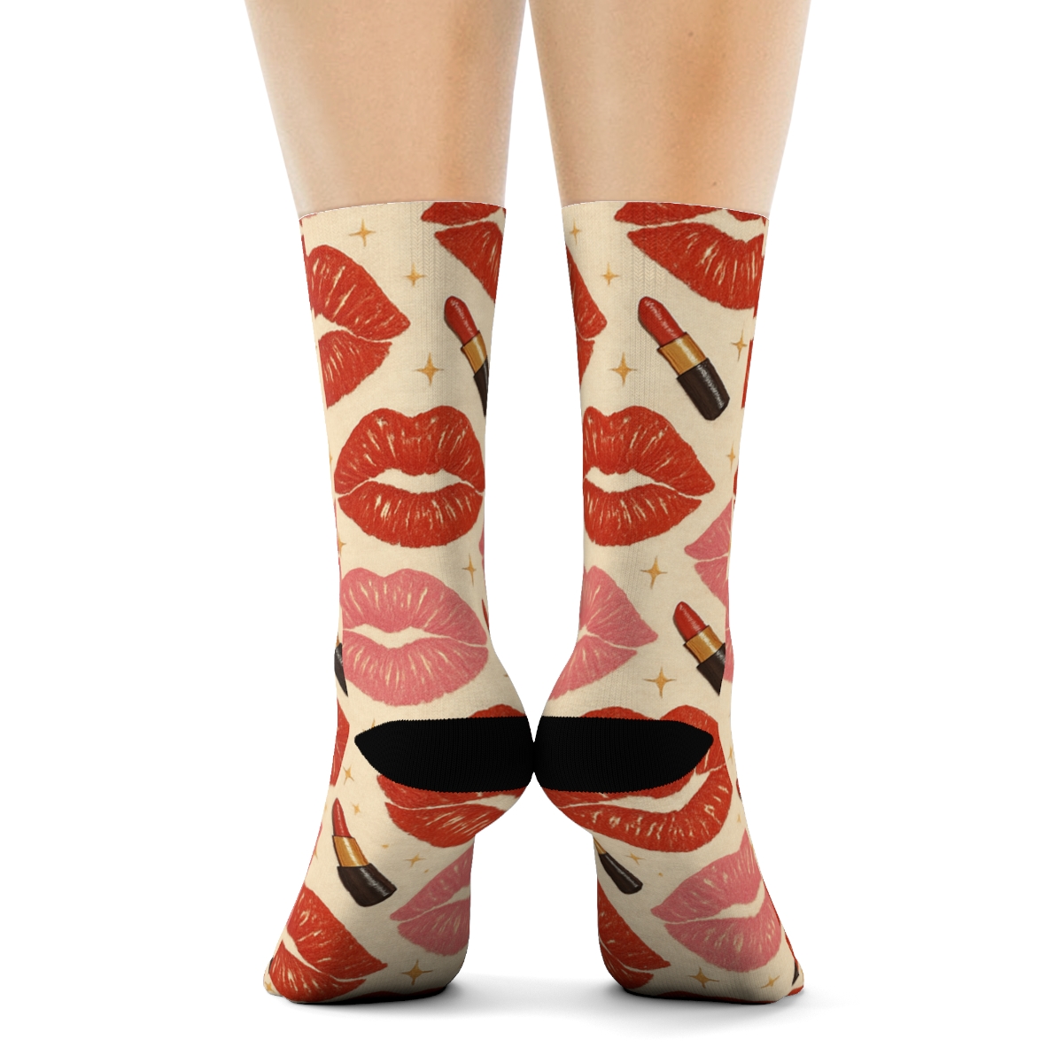Beauty Collage With Kiss Mark Lattice stylish athletic crew socks